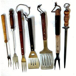 BBQ Utensil Large Cooking Tools Out Door Hiking Flatware Set of 7 New & Used VTG